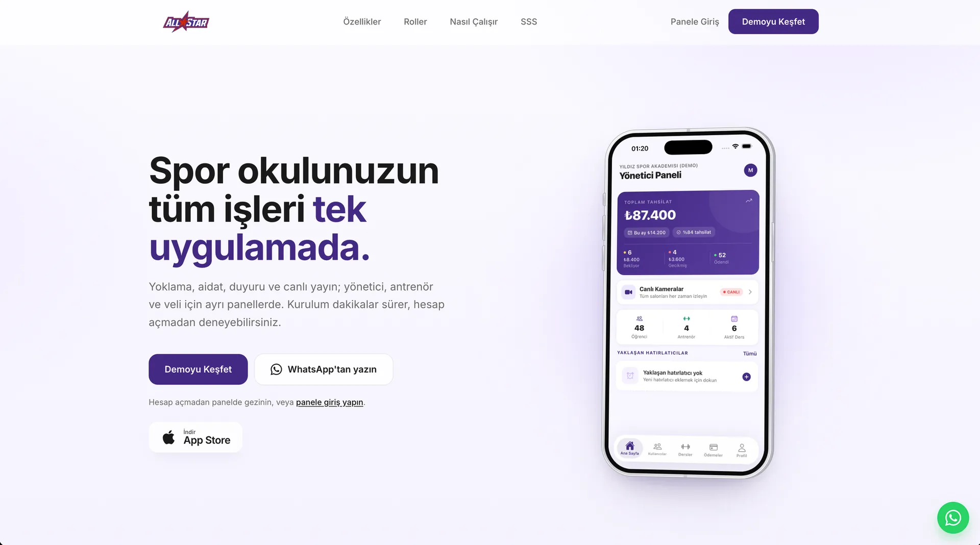 AllStar Spor Okulu - Yönetim Yazılımı